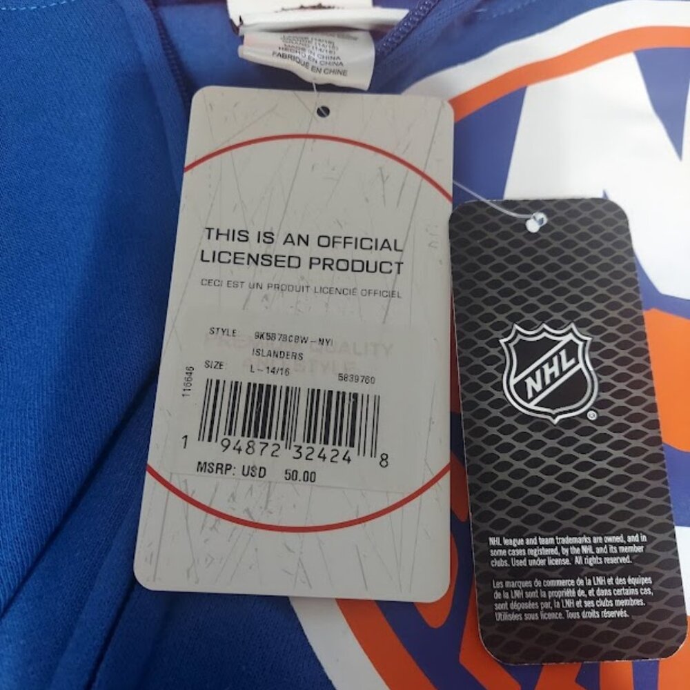 Youth L 14/16 Royal NY Islanders Faceoff Colorblock Fleece Full-Zip Hoodie New - Picture 5 of 9